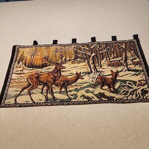 Vintage Velvet Tapestry Wall Hanging Carpet Elk Deer Wildlife 38x20 1965 Italy